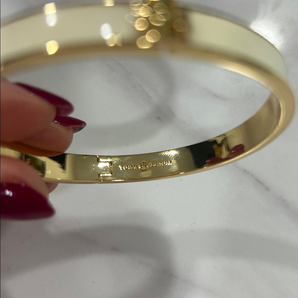 Tory Burch Gold and Cream Bangle Bracelet - Picture 3 of 3